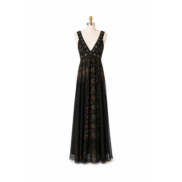 Free People Dresses & Skirts - Free People Candela Embellished Mirror Maxi Dress Boho Festival Black Gold Sz 2